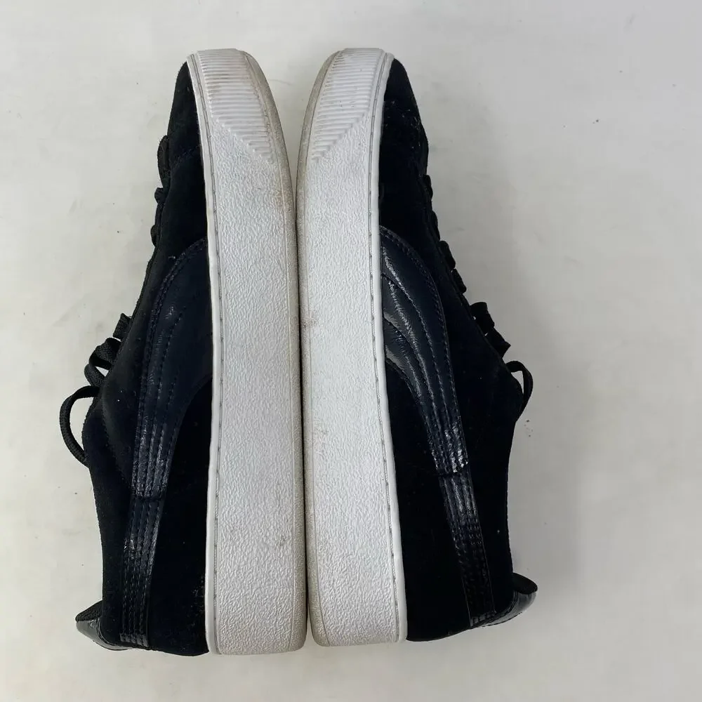 Puma Vikky Platform Sneakers Black Suede Shoes Womens Size 10